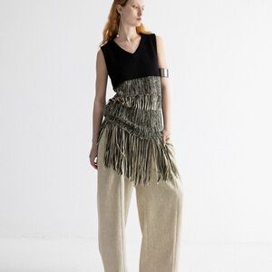 AERYS Mixed Weave Fringe Knit Vest Dress